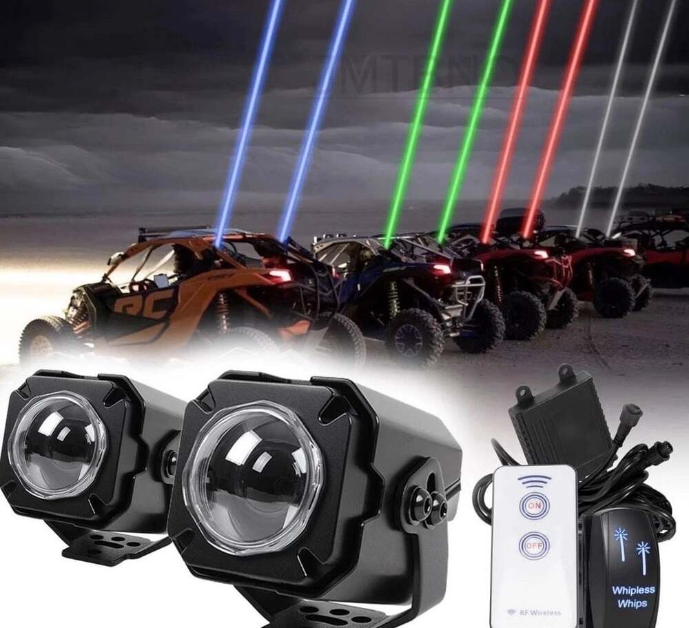 Laser RGB LED Whip Lights Whipless Antenna Remote For ATV UTV Can Am Polaris RZR